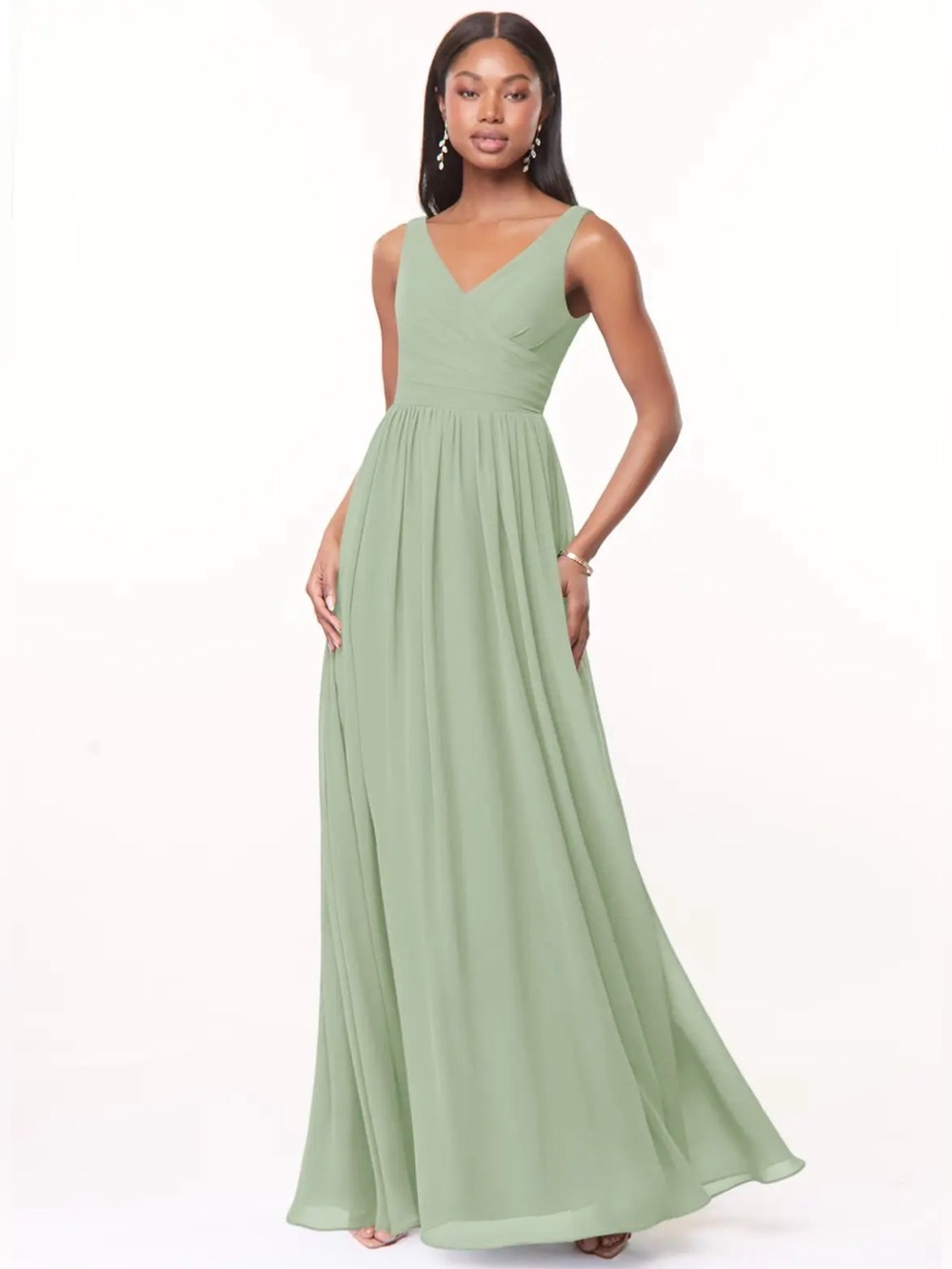 Azazie Sage Green V-Neck Maxi Dress